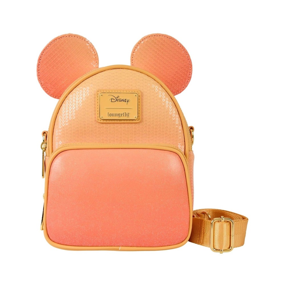 Disney Loungefly Mickey Mouse Sequin Mini Backpack Crossbody Orange Peach Ombre